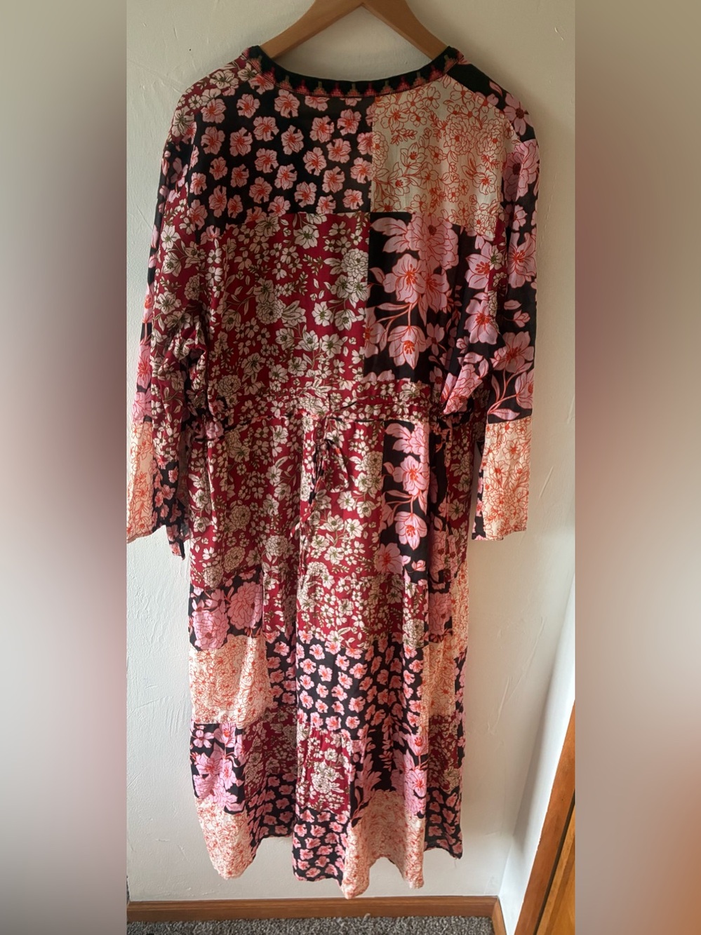 Johnny Was Flora Tie Back Patchwork Floral Midi Dress in Pink Black XL - Picture 4 of 5
